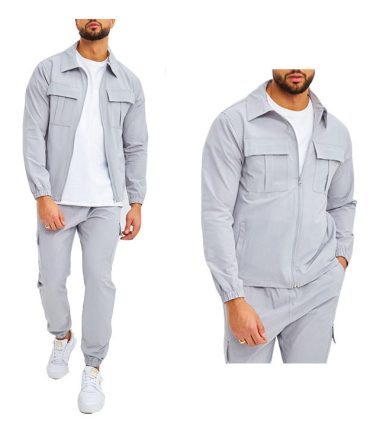 New design custom fashionable high street zip up jacket and cargo jogging pants 2 piece co-ord set