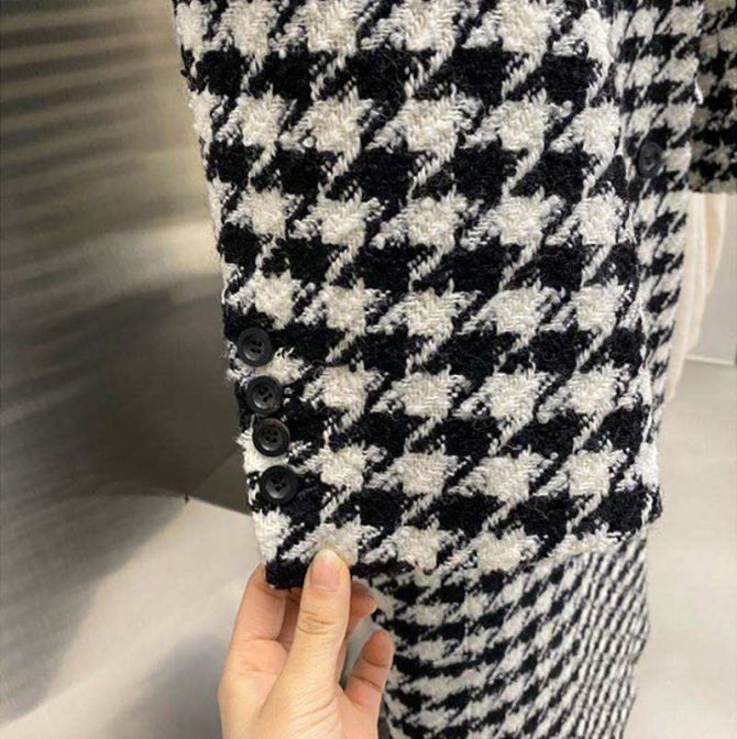 Quality 2023 Winter S-2XL Overcoat Women's White and Black Long Houndstooth Coat Jacket - Image 4