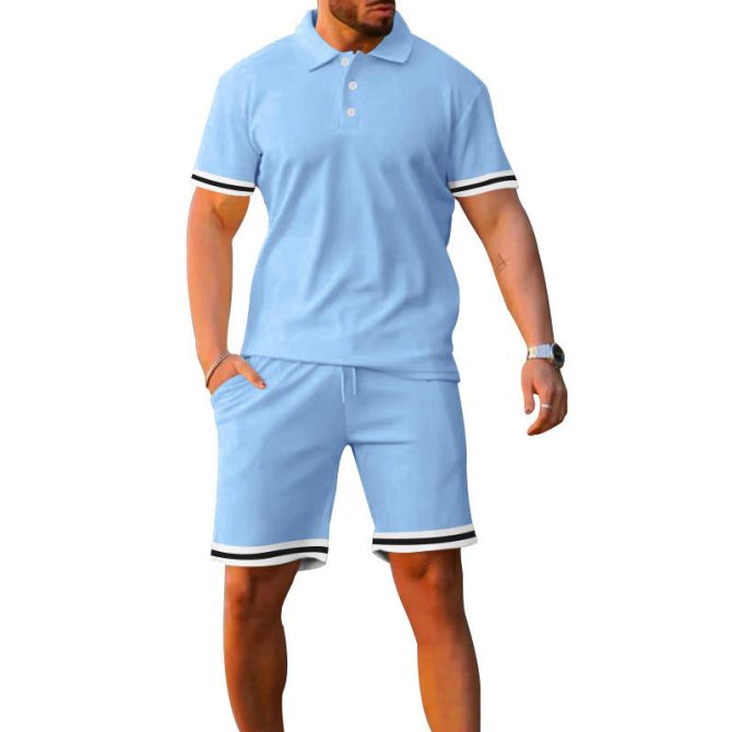 Conyson Summer Casual Designer Hot Sale Custom Clothing Men Logo Polo T Shirt Shorts Solid Color Men's Button Two Pieces Men Set - Image 5