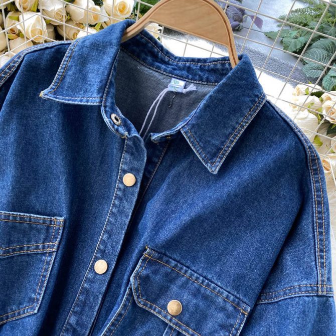 Wholesale Denim Shirt Women's Spring And Autumn 2023 New Belt Wear Long Sleeve Loose Inside Wear Medium Long Coat - Image 4
