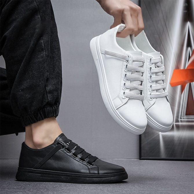 Men's Board Shoes Soft Leather Other Trendy Casual Shoes Lace-up Sneakers Low Top Head of Cowhide for Men PVC Honeycomb Kuang Qi - Image 4