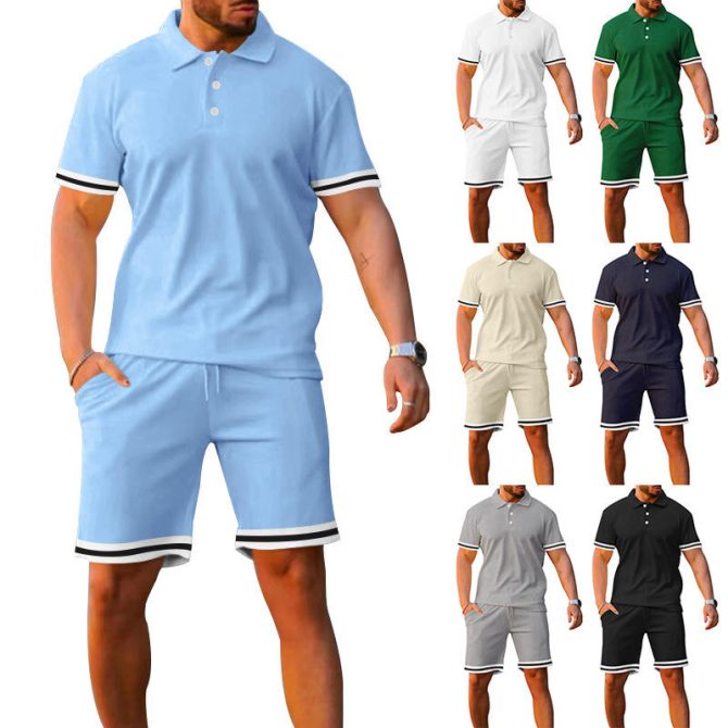 Conyson Summer Casual Designer Hot Sale Custom Clothing Men Logo Polo T Shirt Shorts Solid Color Men's Button Two Pieces Men Set - Image 2