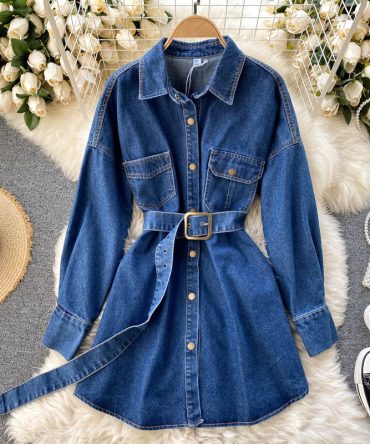 Wholesale Denim Shirt Women's Spring And Autumn 2023 New Belt Wear Long Sleeve Loose Inside Wear Medium Long Coat