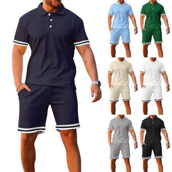 Conyson Summer Casual Designer Hot Sale Custom Clothing Men Logo Polo T Shirt Shorts Solid Color Men's Button Two Pieces Men Set - Image 4