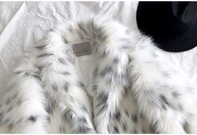 Wholesale Winter Black Spotted White Faux Fox Fur Overcoat Women's Teddy Coat - Image 6