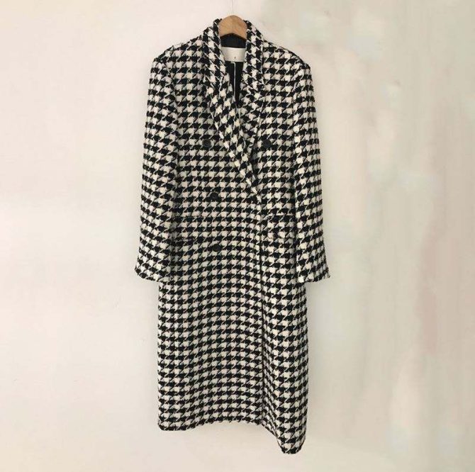 Quality 2023 Winter S-2XL Overcoat Women's White and Black Long Houndstooth Coat Jacket - Image 5