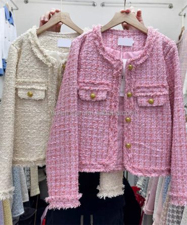 Wholesale  Autumn Small Fragrant Coat Celebrity Style Pocket Tweed Splicing Short Woolen Top casual coat for women