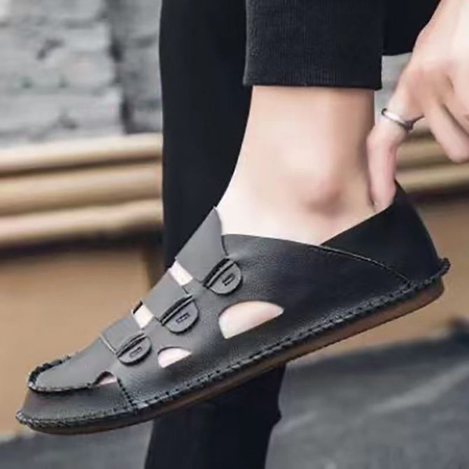 OEM Summer Trendy Men Sandals Soft Breathable Leather Non-slip Shoes Leisure shoe - Image 2