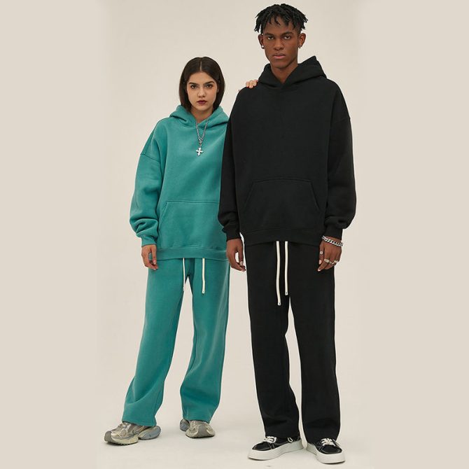 High quality french terry cotton hoodie two piece sweatpants sweatshirt jogger set custom hoodie and sweat pants set for men c26 - Image 2