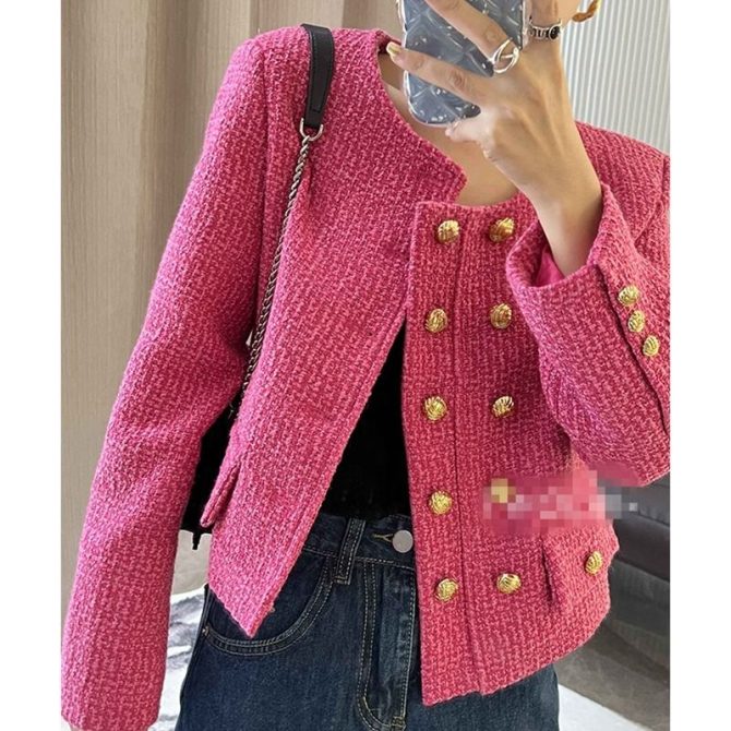 2023 Autumn Fashion Double breasted Gold Button Small Fragrant Coat Women's Versatile Short Vintage Coat - Image 2