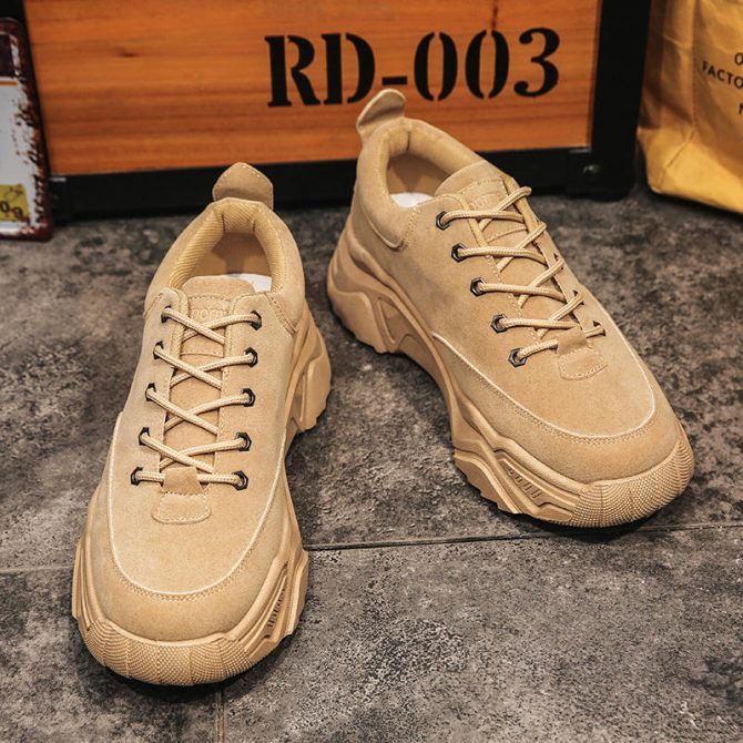 Newest comfortable shoes for men fashion casual sneakers camel suede pu lace-up sneaker - Image 2