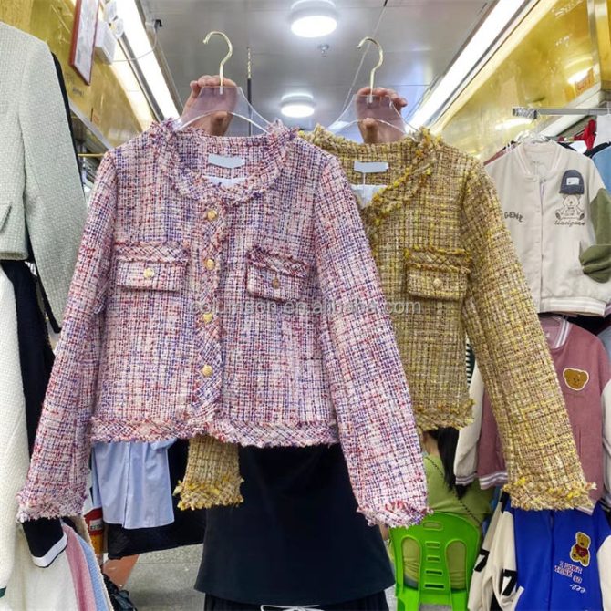 Wholesale  Autumn Small Fragrant Coat Celebrity Style Pocket Tweed Splicing Short Woolen Top casual coat for women - Image 5