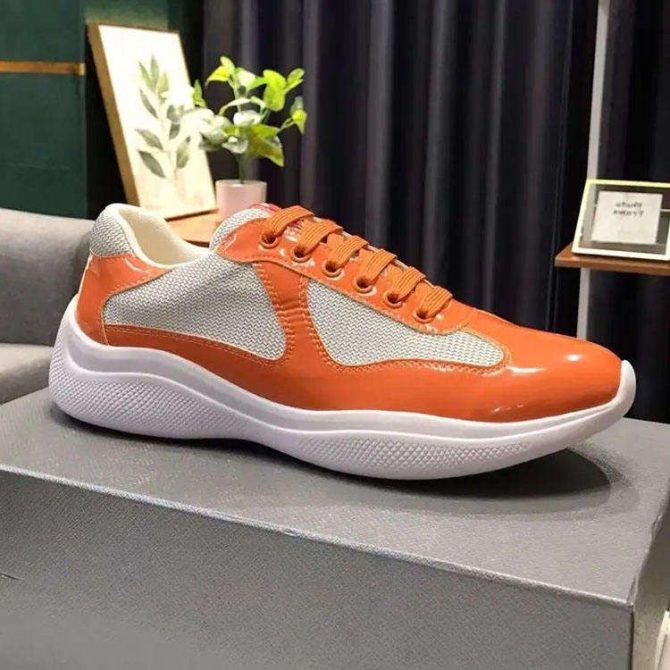Hot selling fashion luxury men's patent leather mesh nylon outdoor designer sneakers casual shoes yellow - Image 2