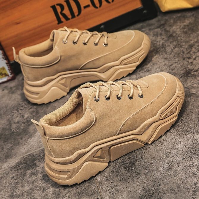 Newest comfortable shoes for men fashion casual sneakers camel suede pu lace-up sneaker - Image 3
