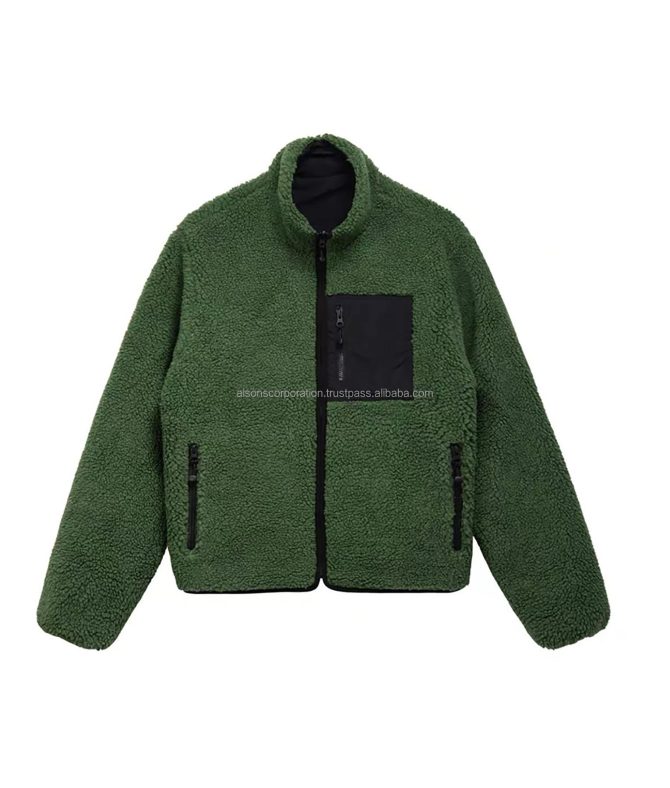 New teddy branded outdoor polar print 8 ball winter sherpa jacket for men Reversible sherpa fleece wholesale fur streetwear hip - Image 3
