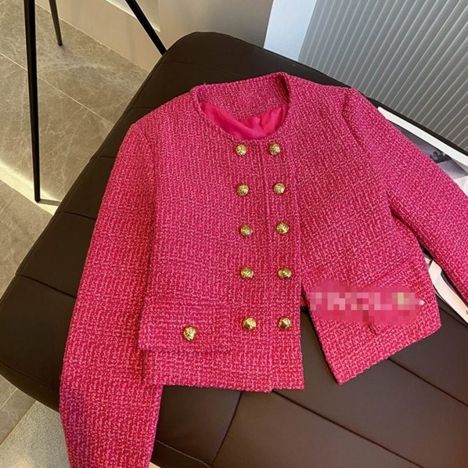 2023 Autumn Fashion Double breasted Gold Button Small Fragrant Coat Women's Versatile Short Vintage Coat - Image 5