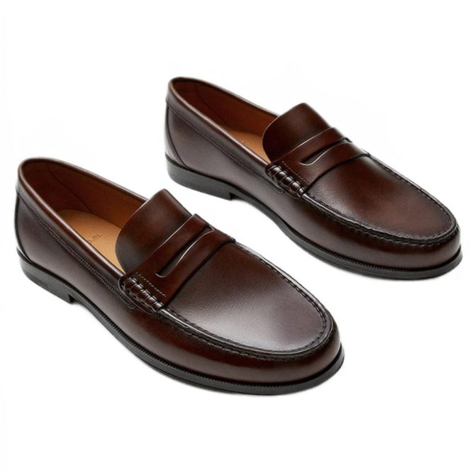 Vintage Calf Leather Men's Loafer Shoes High Quality Handmade Wear-resistant Brown Pure Leather Casual Shoes - Image 2