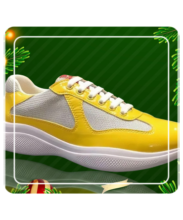Hot selling fashion luxury men's patent leather mesh nylon outdoor designer sneakers casual shoes yellow