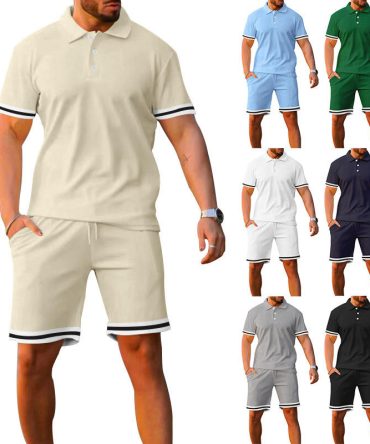 Conyson Summer Casual Designer Hot Sale Custom Clothing Men Logo Polo T Shirt Shorts Solid Color Men's Button Two Pieces Men Set