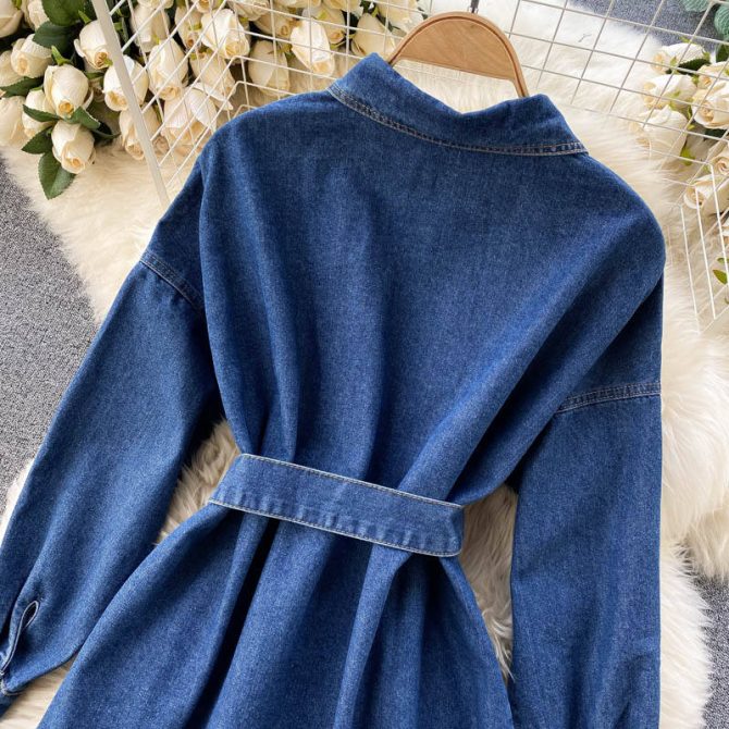 Wholesale Denim Shirt Women's Spring And Autumn 2023 New Belt Wear Long Sleeve Loose Inside Wear Medium Long Coat - Image 6