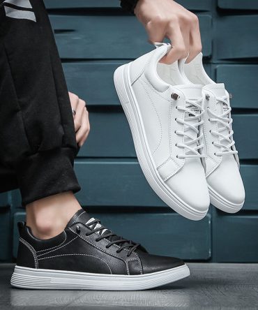 Men's Board Shoes Soft Leather Other Trendy Casual Shoes Lace-up Sneakers Low Top Head of Cowhide for Men PVC Honeycomb Kuang Qi