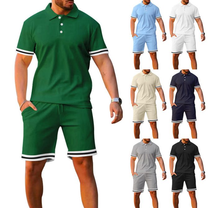 Conyson Summer Casual Designer Hot Sale Custom Clothing Men Logo Polo T Shirt Shorts Solid Color Men's Button Two Pieces Men Set - Image 3