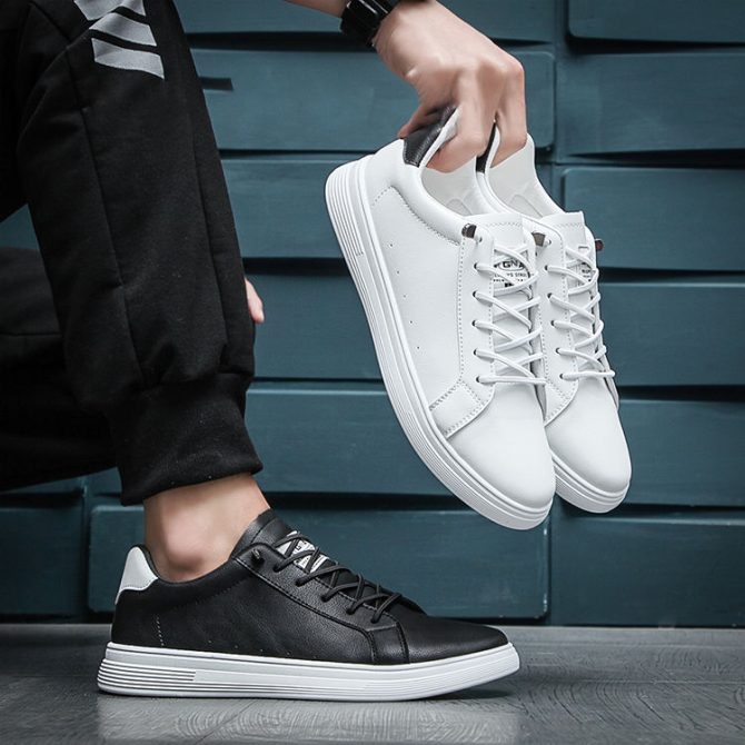 Men's Board Shoes Soft Leather Other Trendy Casual Shoes Lace-up Sneakers Low Top Head of Cowhide for Men PVC Honeycomb Kuang Qi - Image 3
