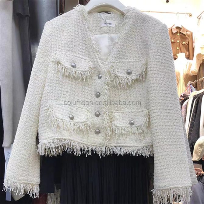 Wholesale  Autumn Small Fragrant Coat Celebrity Style Pocket Tweed Splicing Short Woolen Top casual coat for women - Image 4
